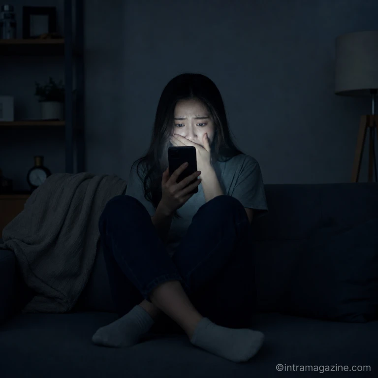 협박 문자를 받고 불안에 떠는 사람의 모습