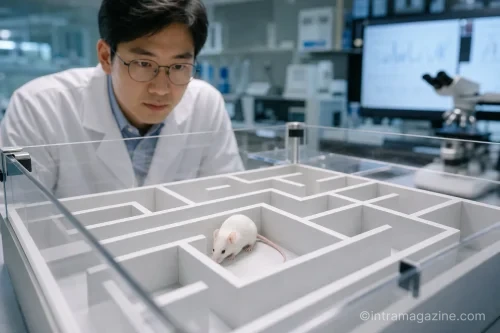 미로 테스트를 받고 있는 실험용 생쥐