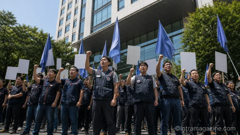 집회를 열고 있는 삼성바이오로직스 노조 조합원들