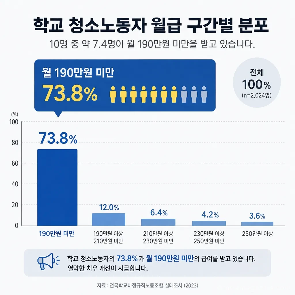 학교 청소노동자 월급 분포 통계 그래프