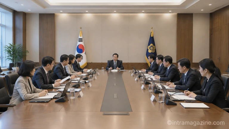 정부 대회의실에서 관계부처 관계자들이 참석한 가운데 전략 회의가 열리는 모습