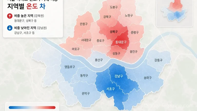 2026년 3분기 서울 아파트 신고가 거래 비중을 나타낸 지도. 강북 지역은 붉게, 강남 지역은 푸르게 표시되어 지역별 차이를 보여준다.
