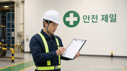 서류에 위험성 평가 항목을 체크하는 모습