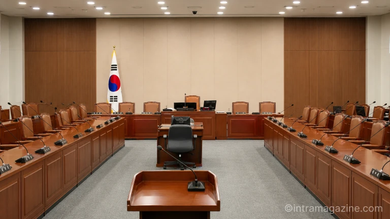 국회 정무위원회 국정감사장이 정돈되어 있는 회의장 내부 전경