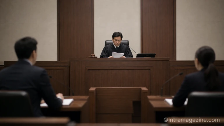 특검 공소장 흠결 논란이 불거진 가운데, 법정에서 서류를 검토하는 판사