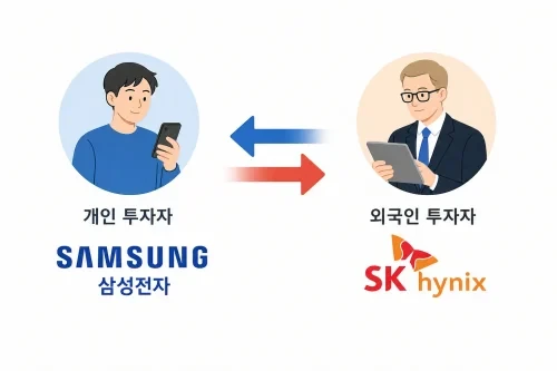 개인과 외국인 투자자의 애프터마켓 순매수 상위 종목 비교