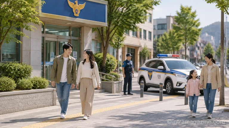 안전한 대처를 돕는 경찰 순찰차와 안내 표지