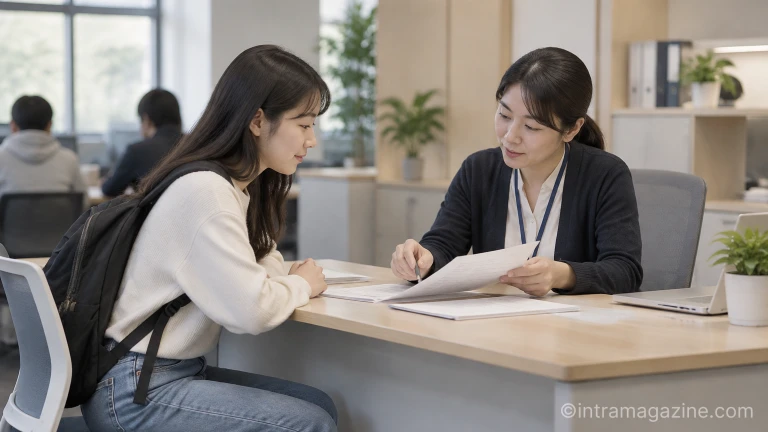 대학 교내장학금 감면 신청 안내 자료를 살펴보는 대학생