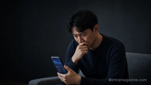 가상자산 시세 앱을 보며 고심하는 투자자