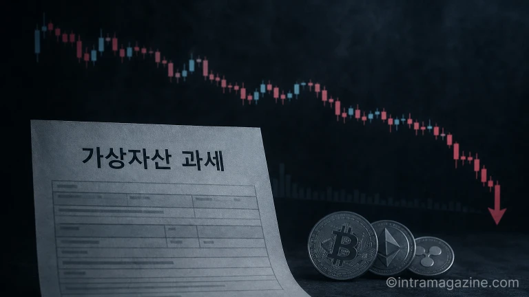 하락하는 가상자산 그래프와 세금 고지서