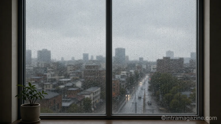 비 오는 창밖 풍경