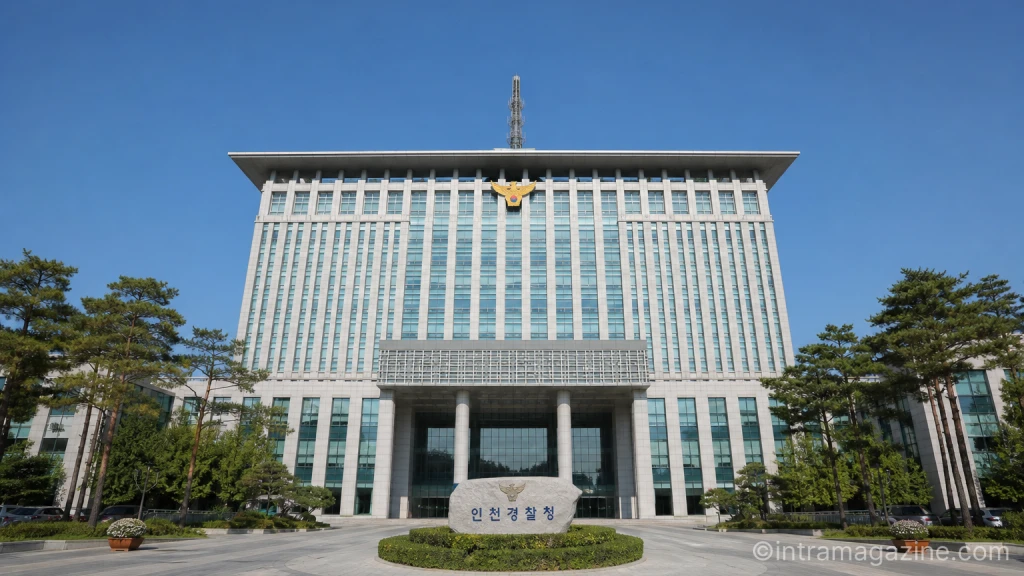 인천대 교수 특혜 채용 의혹 논란 가운데 인천광역시 논현동에 위치한 인천경찰청 건물의 외부 모습