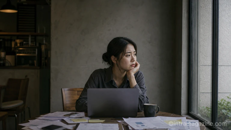 카페에서 노트북으로 일하는 청년 프리랜서